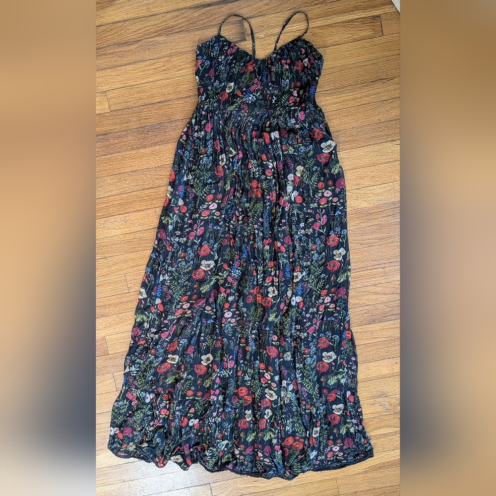 Anthropologie XS Floral Chiffon Maxi Dress W/Straps